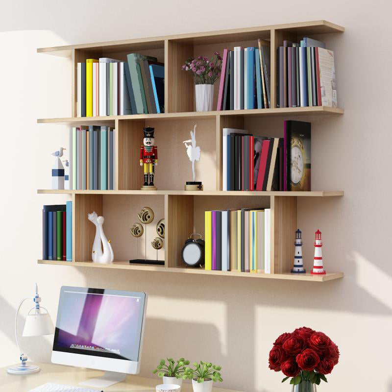 Modern Wall Mounted Shelf Bookcase Horizontal Engineered Wood Bookshelf