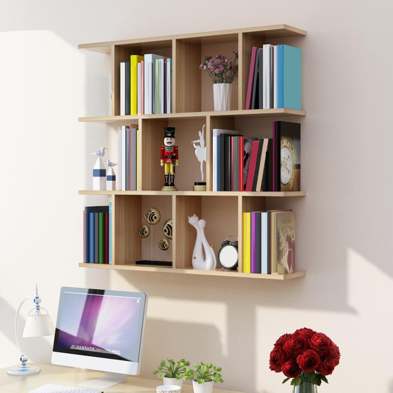 Modern Wall Mounted Shelf Bookcase Horizontal Engineered Wood Bookshelf