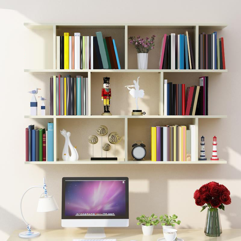 Modern Wall Mounted Shelf Bookcase Horizontal Engineered Wood Bookshelf