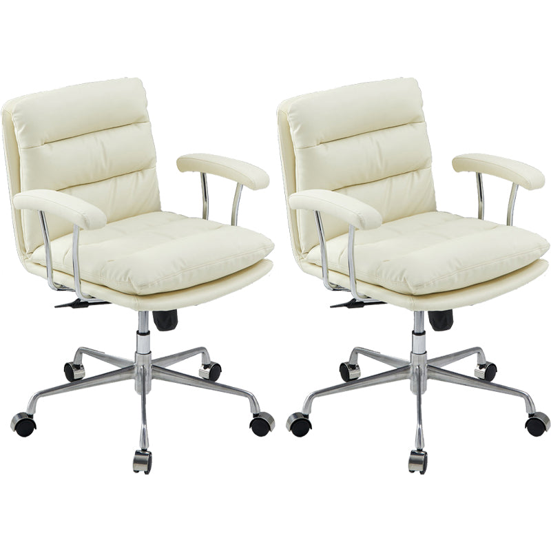 Modern Fixed Arms Desk Chair Height-adjustable Ergonomic Office Chair Beige Silver 2 Piece Set Clearhalo 'furn' 'furn_office_chair' 'Furniture' 'Office Chairs' 'Office Furniture' 'office_chair' 5894796