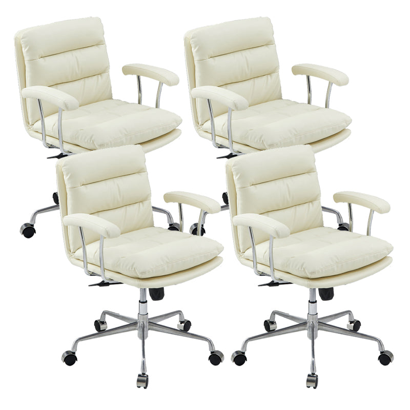 Modern Fixed Arms Desk Chair Height-adjustable Ergonomic Office Chair Beige Silver 4 Piece Set Clearhalo 'furn' 'furn_office_chair' 'Furniture' 'Office Chairs' 'Office Furniture' 'office_chair' 5894797
