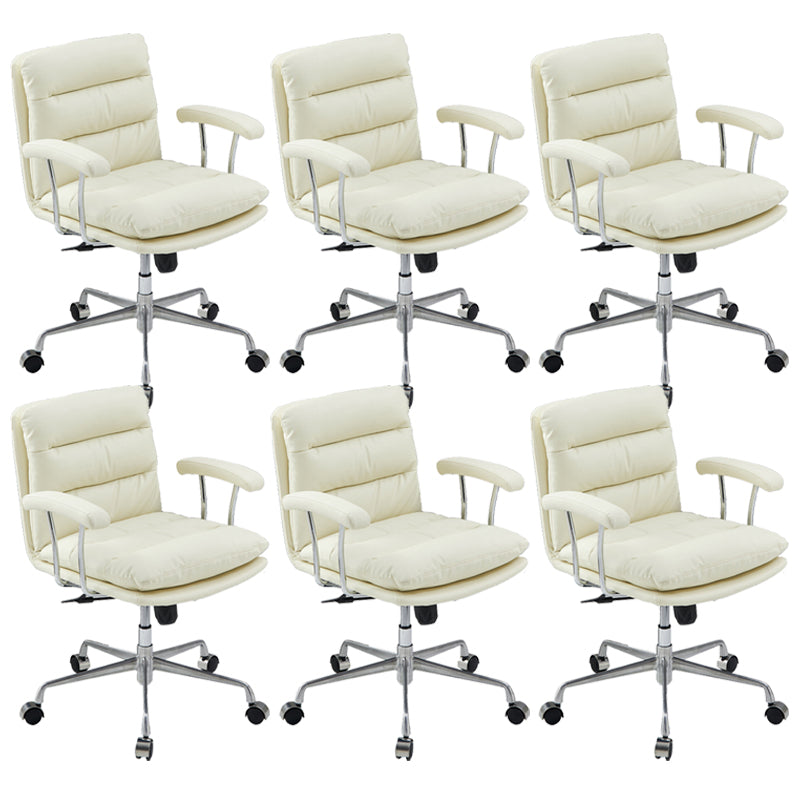 Modern Fixed Arms Desk Chair Height-adjustable Ergonomic Office Chair Beige Silver 6 Piece Set Clearhalo 'furn' 'furn_office_chair' 'Furniture' 'Office Chairs' 'Office Furniture' 'office_chair' 5894799