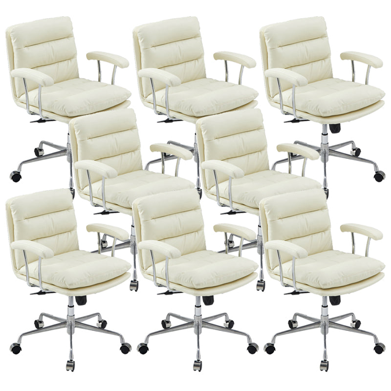 Modern Fixed Arms Desk Chair Height-adjustable Ergonomic Office Chair Beige Silver 8 Piece Set Clearhalo 'furn' 'furn_office_chair' 'Furniture' 'Office Chairs' 'Office Furniture' 'office_chair' 5894802