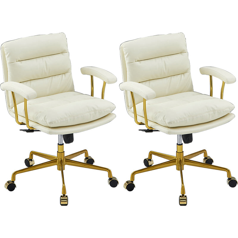 Modern Fixed Arms Desk Chair Height-adjustable Ergonomic Office Chair Beige Gold 2 Piece Set Clearhalo 'furn' 'furn_office_chair' 'Furniture' 'Office Chairs' 'Office Furniture' 'office_chair' 5894805
