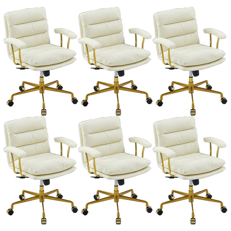 Modern Fixed Arms Desk Chair Height-adjustable Ergonomic Office Chair Beige Gold 6 Piece Set Clearhalo 'furn' 'furn_office_chair' 'Furniture' 'Office Chairs' 'Office Furniture' 'office_chair' 5894810