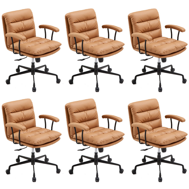 Modern Fixed Arms Desk Chair Height-adjustable Ergonomic Office Chair Coffee + Black 6 Piece Set Clearhalo 'furn' 'furn_office_chair' 'Furniture' 'Office Chairs' 'Office Furniture' 'office_chair' 5894815