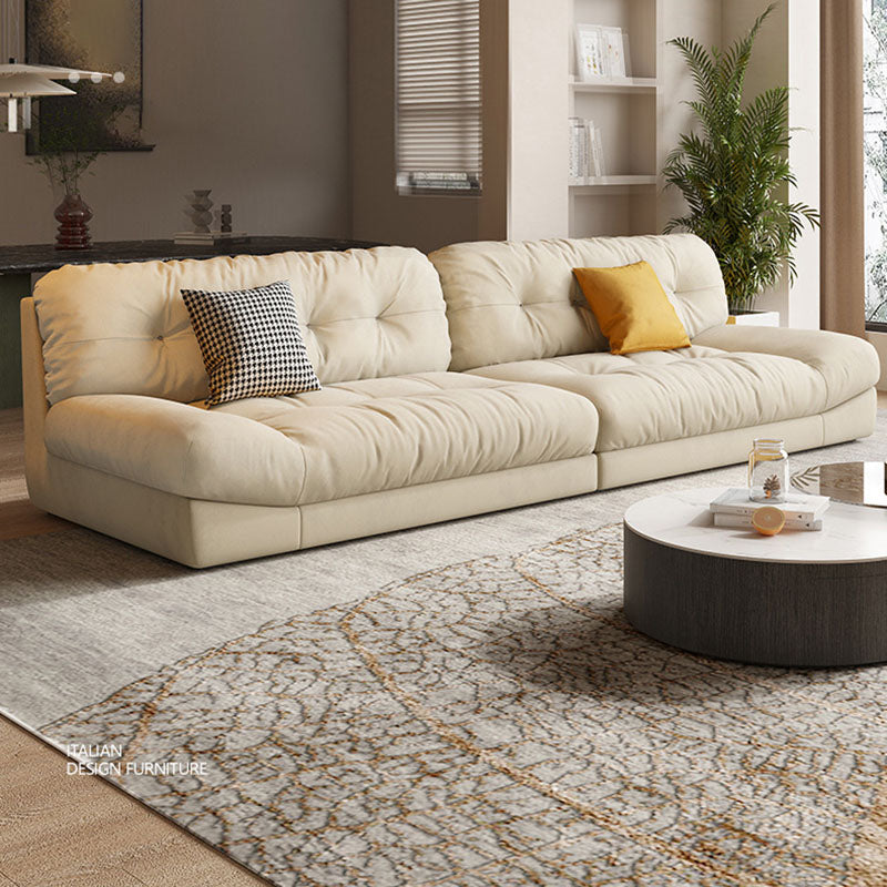 Beige 4-seater Armless Sofa Contemporary Sewn Pillow Back Sofa