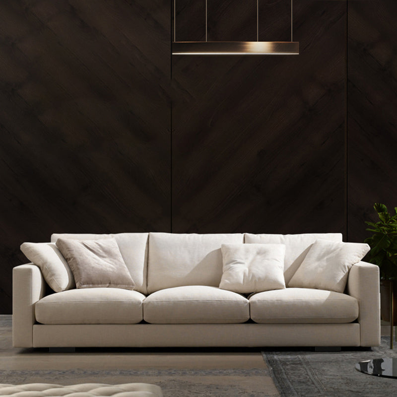 Slipcovered Sofa Beige Fabric Square Arm Sofa with 4 Pillows Clearhalo 'furn' 'furn_sofas' 'Furniture' 'Living Room Furniture' 'Sofa' 'sofas' 5894999