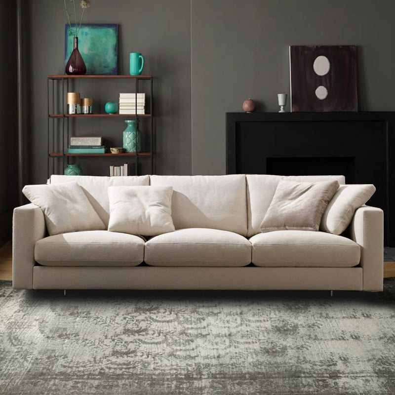 Slipcovered Sofa Beige Fabric Square Arm Sofa with 4 Pillows 94"L x 37"W x 31.5"H Latex Clearhalo 'furn' 'furn_sofas' 'Furniture' 'Living Room Furniture' 'Sofa' 'sofas' 5895000