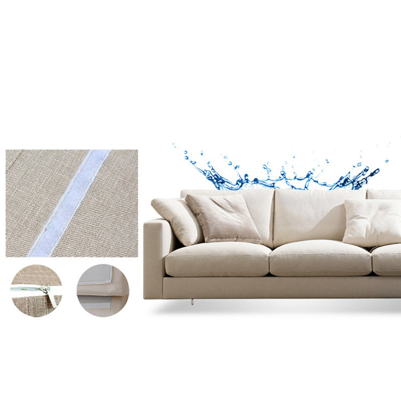 Slipcovered Sofa Beige Fabric Square Arm Sofa with 4 Pillows Clearhalo 'furn' 'furn_sofas' 'Furniture' 'Living Room Furniture' 'Sofa' 'sofas' 5895005