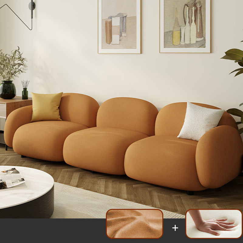 Leather/Wool Modern Curved Sofa 29.52" High Round Arm Seating