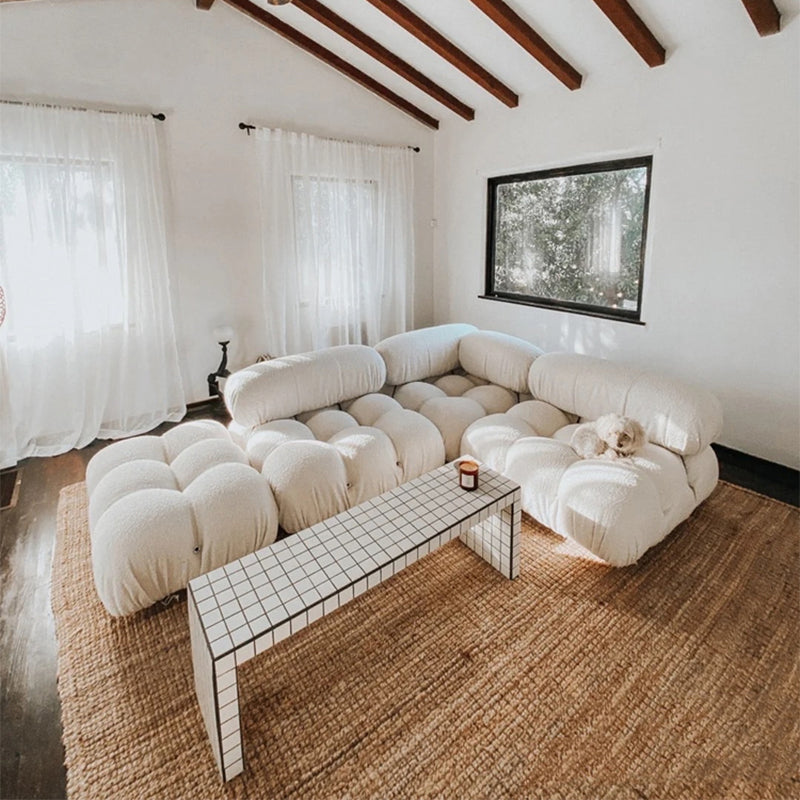 Canapé de dos biscuit contemporain 26,38 "haut de gamme de laine haut pour le salon, blanc