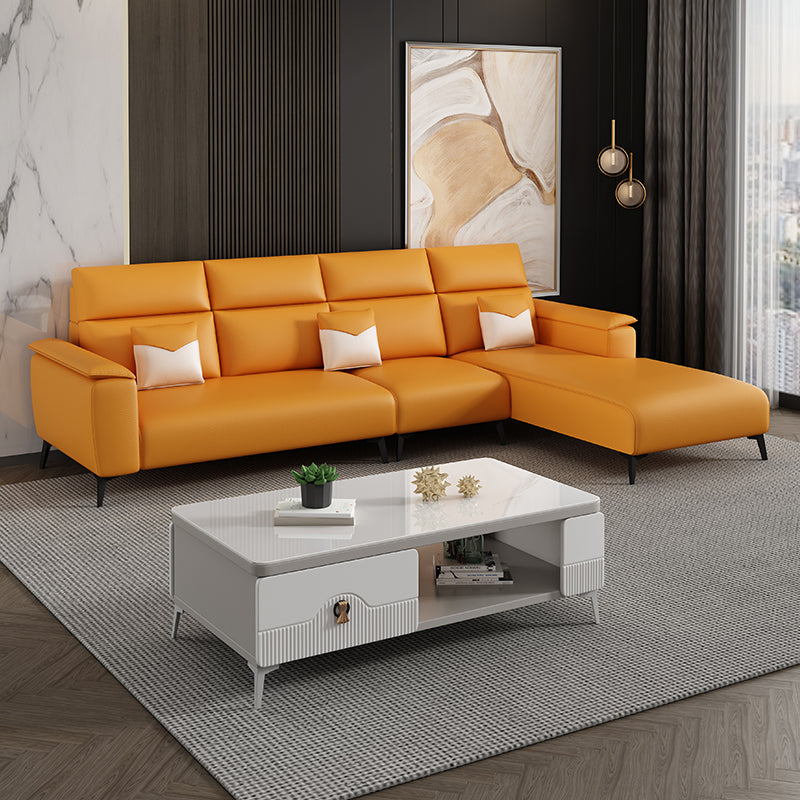 Contemporary Sofa Chaise Faux Leather Living Room Square Arm Seating Orange Right Clearhalo 'furn' 'furn_sectionals' 'Furniture' 'Living Room Furniture' 'Sectionals' 5895169