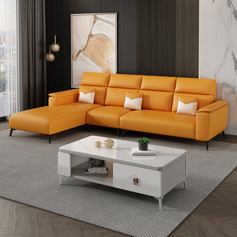 Contemporary Sofa Chaise Faux Leather Living Room Square Arm Seating Orange Left Clearhalo 'furn' 'furn_sectionals' 'Furniture' 'Living Room Furniture' 'Sectionals' 5895170