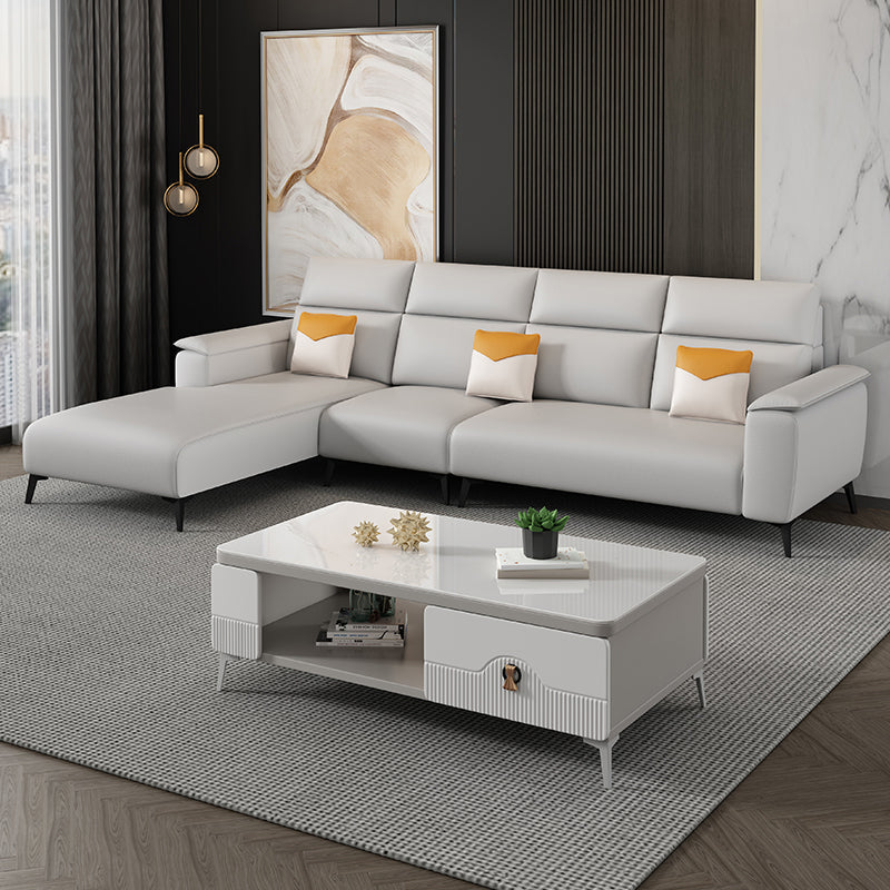 Contemporary Sofa Chaise Faux Leather Living Room Square Arm Seating Off-White Left Clearhalo 'furn' 'furn_sectionals' 'Furniture' 'Living Room Furniture' 'Sectionals' 5895171