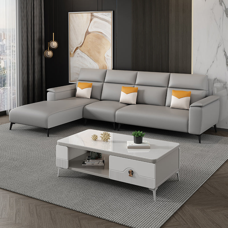 Contemporary Sofa Chaise Faux Leather Living Room Square Arm Seating Light Gray Left Clearhalo 'furn' 'furn_sectionals' 'Furniture' 'Living Room Furniture' 'Sectionals' 5895173