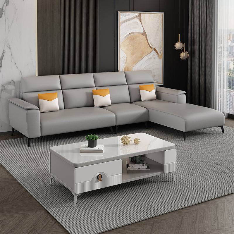 Contemporary Sofa Chaise Faux Leather Living Room Square Arm Seating Light Gray Right Clearhalo 'furn' 'furn_sectionals' 'Furniture' 'Living Room Furniture' 'Sectionals' 5895174