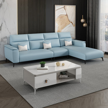 Contemporary Sofa Chaise Faux Leather Living Room Square Arm Seating Blue Right Clearhalo 'furn' 'furn_sectionals' 'Furniture' 'Living Room Furniture' 'Sectionals' 5895177