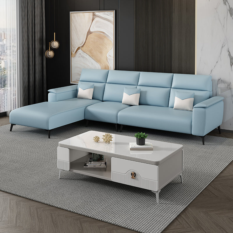 Contemporary Sofa Chaise Faux Leather Living Room Square Arm Seating Blue Left Clearhalo 'furn' 'furn_sectionals' 'Furniture' 'Living Room Furniture' 'Sectionals' 5895179