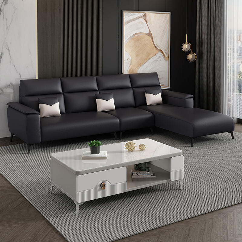 Contemporary Sofa Chaise Faux Leather Living Room Square Arm Seating Grey Right Clearhalo 'furn' 'furn_sectionals' 'Furniture' 'Living Room Furniture' 'Sectionals' 5895181
