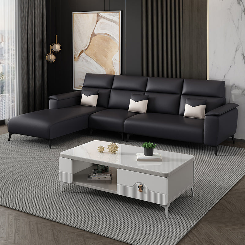Contemporary Sofa Chaise Faux Leather Living Room Square Arm Seating Grey Left Clearhalo 'furn' 'furn_sectionals' 'Furniture' 'Living Room Furniture' 'Sectionals' 5895183