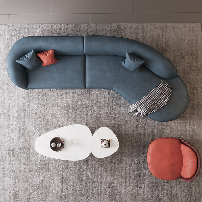 Nordic Tuxedo Arm Living Room Curved Loveseat Faux Leather/Fabric Seating