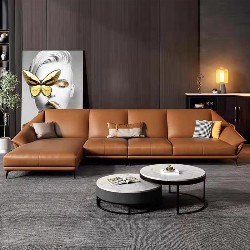 Glam Genuine Leather Living Room Flared Arm Modular Cushions Seating Orange Left Clearhalo 'furn' 'furn_sectionals' 'Furniture' 'Living Room Furniture' 'Sectionals' 5895207