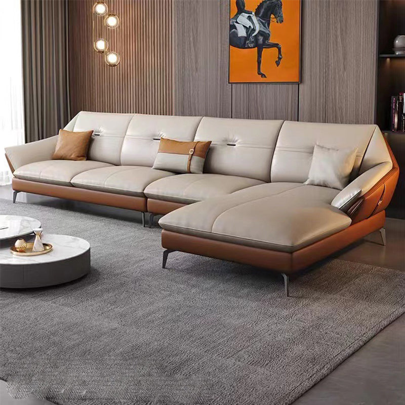 Glam Genuine Leather Living Room Flared Arm Modular Cushions Seating Orange White Right Clearhalo 'furn' 'furn_sectionals' 'Furniture' 'Living Room Furniture' 'Sectionals' 5895208