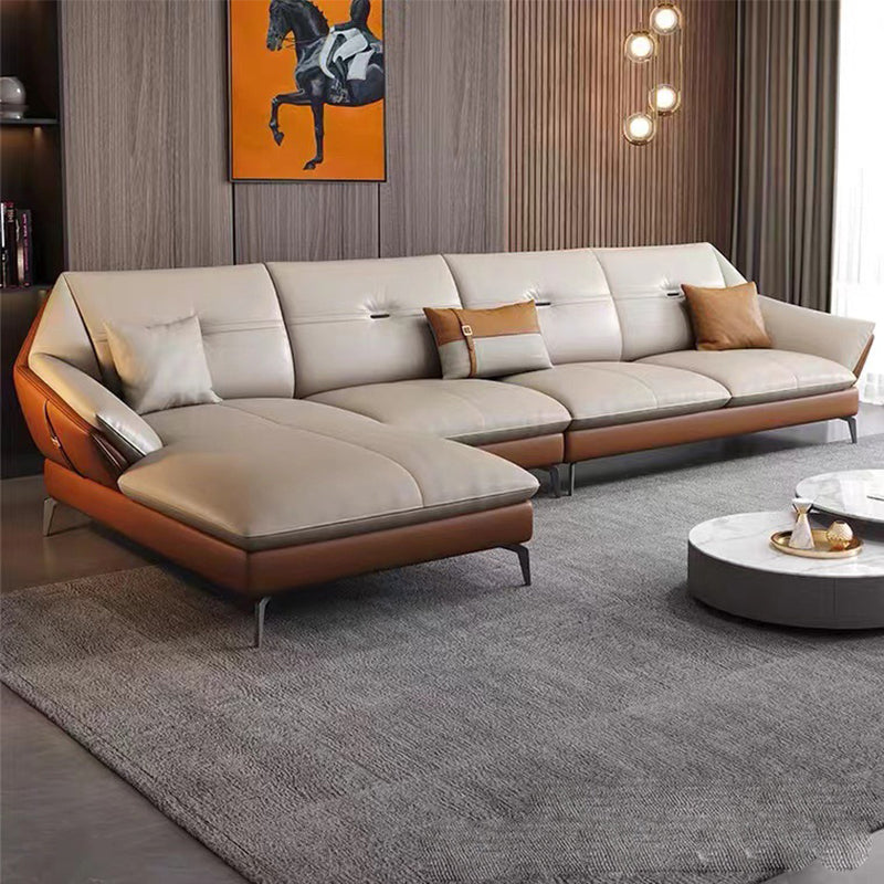 Glam Genuine Leather Living Room Flared Arm Modular Cushions Seating Orange White Left Clearhalo 'furn' 'furn_sectionals' 'Furniture' 'Living Room Furniture' 'Sectionals' 5895209