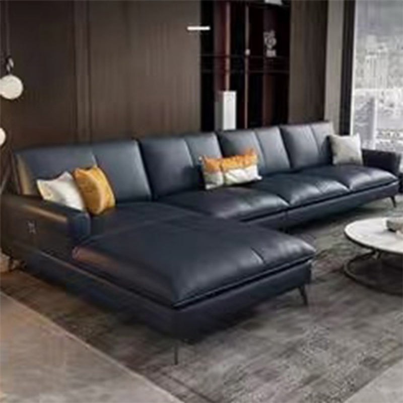 Glam Genuine Leather Living Room Flared Arm Modular Cushions Seating Blue Left Clearhalo 'furn' 'furn_sectionals' 'Furniture' 'Living Room Furniture' 'Sectionals' 5895215