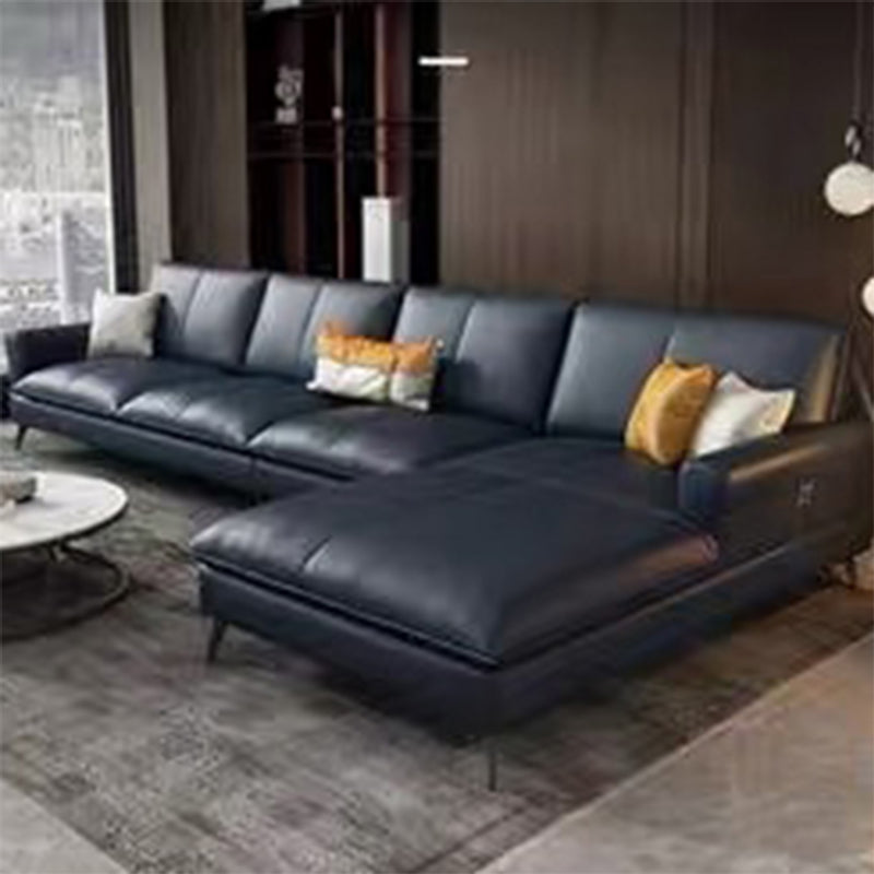 Glam Genuine Leather Living Room Flared Arm Modular Cushions Seating Blue Right Clearhalo 'furn' 'furn_sectionals' 'Furniture' 'Living Room Furniture' 'Sectionals' 5895216