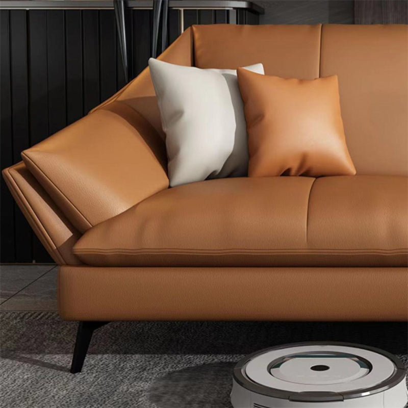 Glam Genuine Leather Living Room Flared Arm Modular Cushions Seating Clearhalo 'furn' 'furn_sectionals' 'Furniture' 'Living Room Furniture' 'Sectionals' 5895217