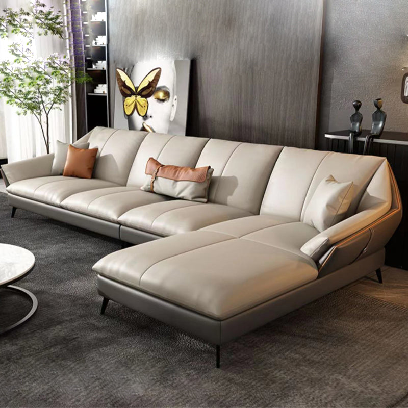 Glam Genuine Leather Living Room Flared Arm Modular Cushions Seating White-Gray Right Clearhalo 'furn' 'furn_sectionals' 'Furniture' 'Living Room Furniture' 'Sectionals' 5895218