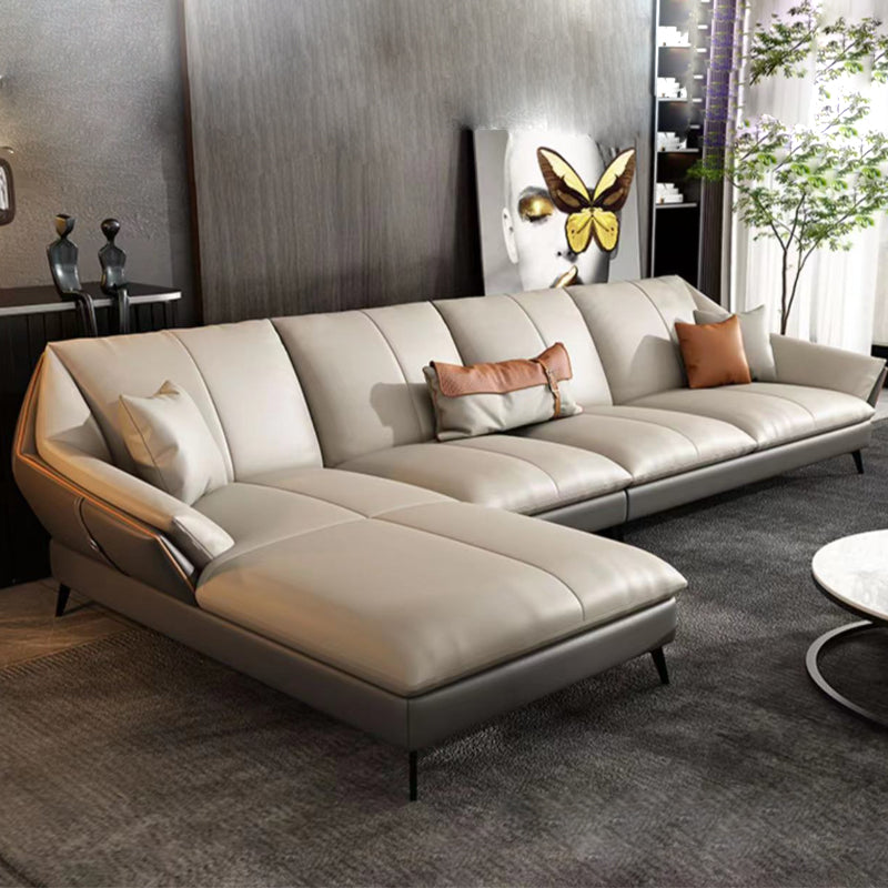 Glam Genuine Leather Living Room Flared Arm Modular Cushions Seating White-Gray Left Clearhalo 'furn' 'furn_sectionals' 'Furniture' 'Living Room Furniture' 'Sectionals' 5895220