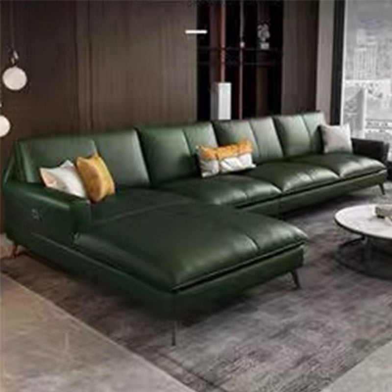 Glam Genuine Leather Living Room Flared Arm Modular Cushions Seating Green Left Clearhalo 'furn' 'furn_sectionals' 'Furniture' 'Living Room Furniture' 'Sectionals' 5895222
