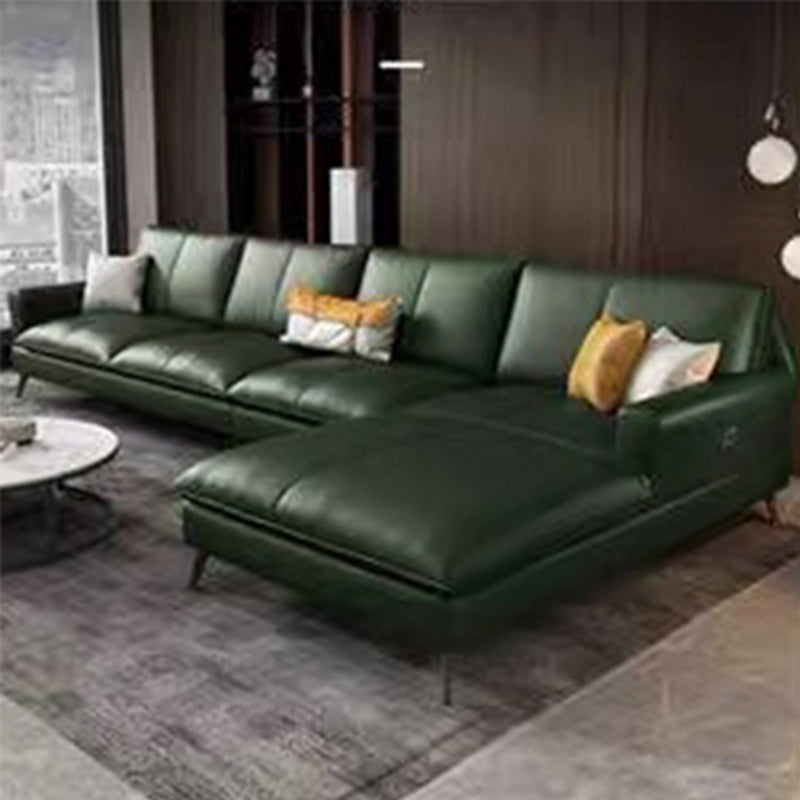 Glam Genuine Leather Living Room Flared Arm Modular Cushions Seating Green Right Clearhalo 'furn' 'furn_sectionals' 'Furniture' 'Living Room Furniture' 'Sectionals' 5895223
