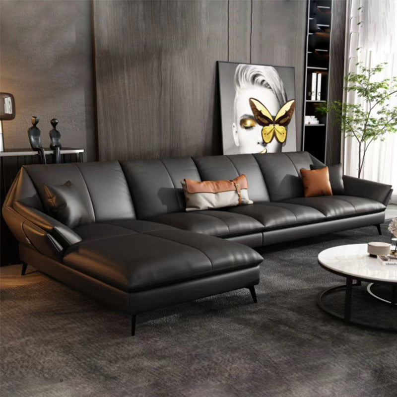 Glam Genuine Leather Living Room Flared Arm Modular Cushions Seating Black Left Clearhalo 'furn' 'furn_sectionals' 'Furniture' 'Living Room Furniture' 'Sectionals' 5895224