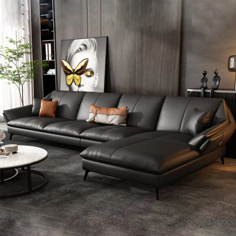 Glam Genuine Leather Living Room Flared Arm Modular Cushions Seating Black Right Clearhalo 'furn' 'furn_sectionals' 'Furniture' 'Living Room Furniture' 'Sectionals' 5895225