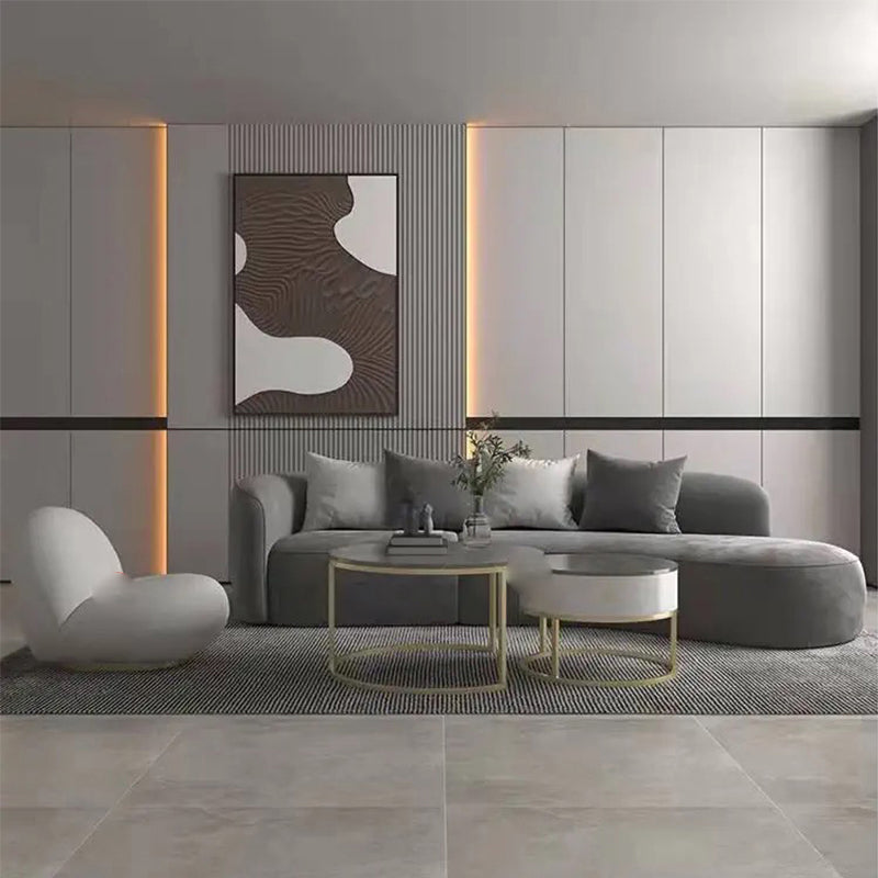 Nordic Living Room Curved Assembled Tight Back Square Arm Seating