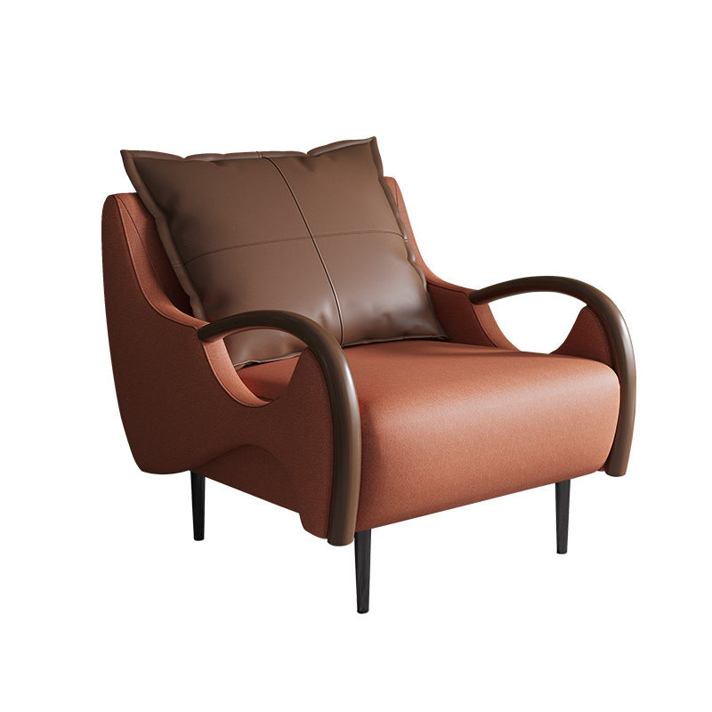 Nordic Bonded Leather Round Arms Pillow Back Accent Room Chair