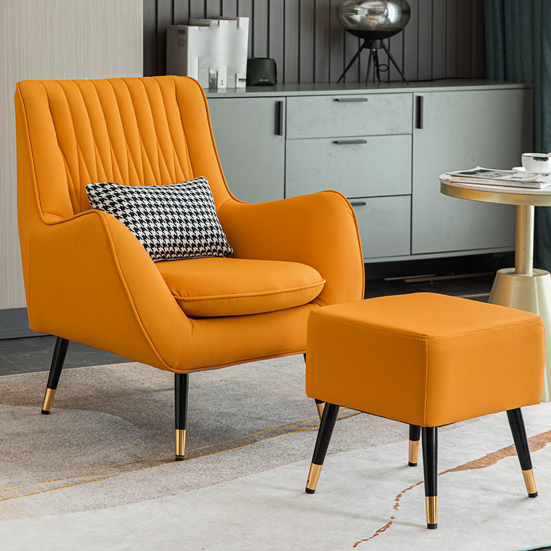 Contemporary Bonded Leather Ottoman Set Flared Arms Accent Room Chair