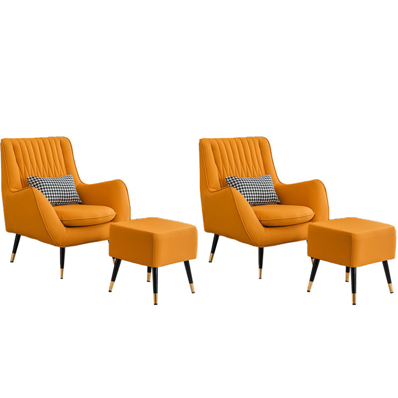 Contemporary Bonded Leather Ottoman Set Flared Arms Accent Room Chair