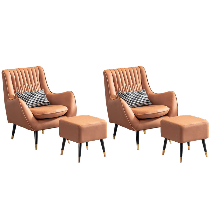 Contemporary Bonded Leather Ottoman Set Flared Arms Accent Room Chair