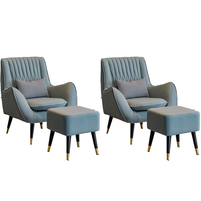 Contemporary Bonded Leather Ottoman Set Flared Arms Accent Room Chair