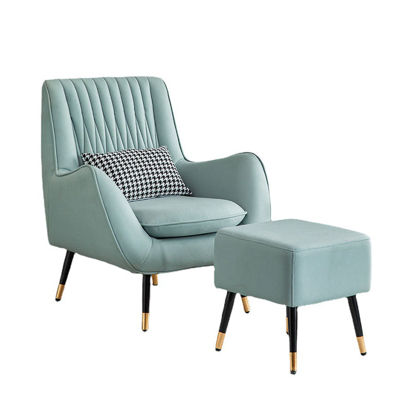 Contemporary Bonded Leather Ottoman Set Flared Arms Accent Room Chair