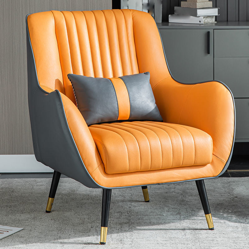 Contemporary Bonded Leather Arms Included Basic Four Leg Accent Armchair Grey Orange 1 Piece Clearhalo 'Accent Chairs' 'accent_chairs' 'Chairs & Seating' 'furn' 'furn_accent_chairs' 'Furniture' 'Living Room Furniture' 5895404