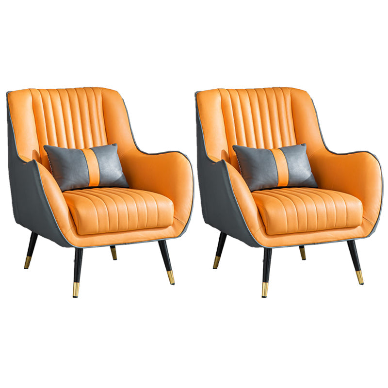 Contemporary Bonded Leather Arms Included Basic Four Leg Accent Armchair Grey Orange 2 Piece Set Clearhalo 'Accent Chairs' 'accent_chairs' 'Chairs & Seating' 'furn' 'furn_accent_chairs' 'Furniture' 'Living Room Furniture' 5895406