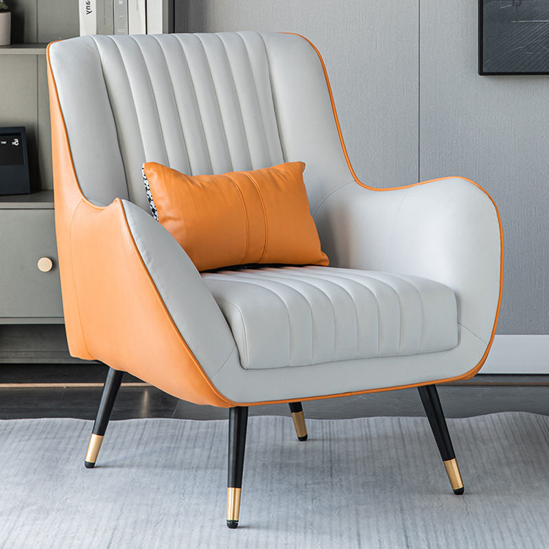 Contemporary Bonded Leather Arms Included Basic Four Leg Accent Armchair White Yellow 1 Piece Clearhalo 'Accent Chairs' 'accent_chairs' 'Chairs & Seating' 'furn' 'furn_accent_chairs' 'Furniture' 'Living Room Furniture' 5895408