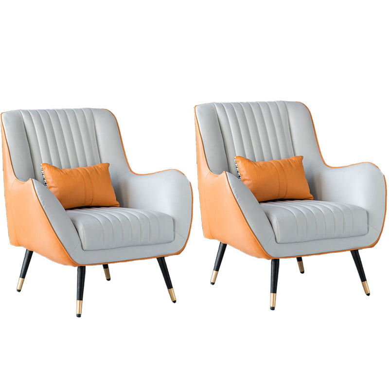 Contemporary Bonded Leather Arms Included Basic Four Leg Accent Armchair White Yellow 2 Piece Set Clearhalo 'Accent Chairs' 'accent_chairs' 'Chairs & Seating' 'furn' 'furn_accent_chairs' 'Furniture' 'Living Room Furniture' 5895410