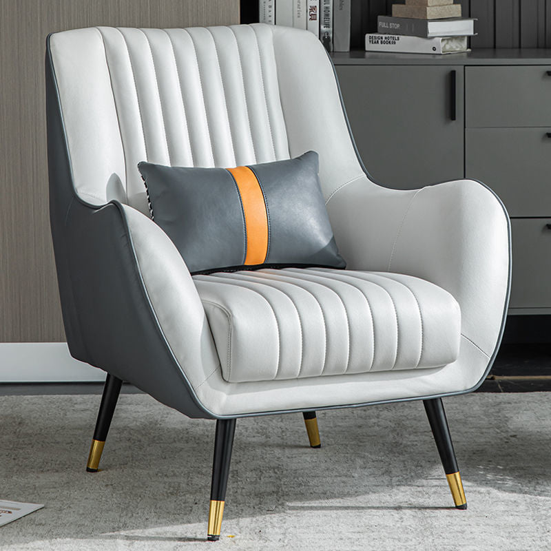 Contemporary Bonded Leather Arms Included Basic Four Leg Accent Armchair Gray-White 1 Piece Clearhalo 'Accent Chairs' 'accent_chairs' 'Chairs & Seating' 'furn' 'furn_accent_chairs' 'Furniture' 'Living Room Furniture' 5895416